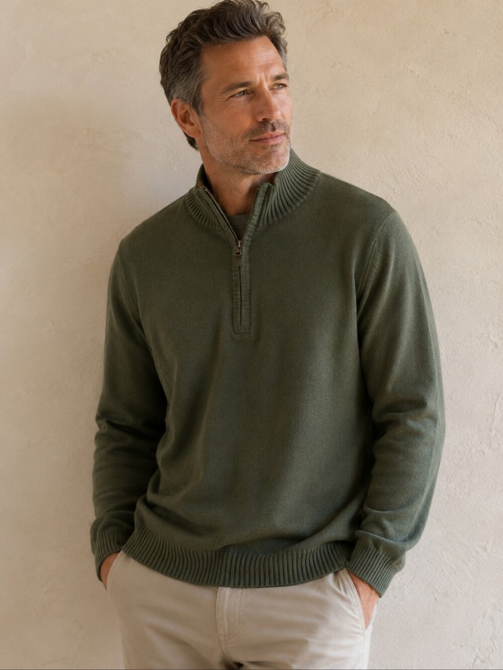 Eddie Bauer Men's Olive Color 1/4 Zip-Up Front Long Sleeve Sweater Size TXL